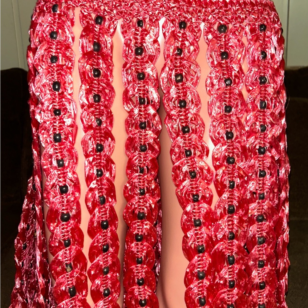 Handmade • Waist: 40-60” (Adjustable) • Pink Plastic Crochet W/ Black Bead Skirt - Picture 6 of 13